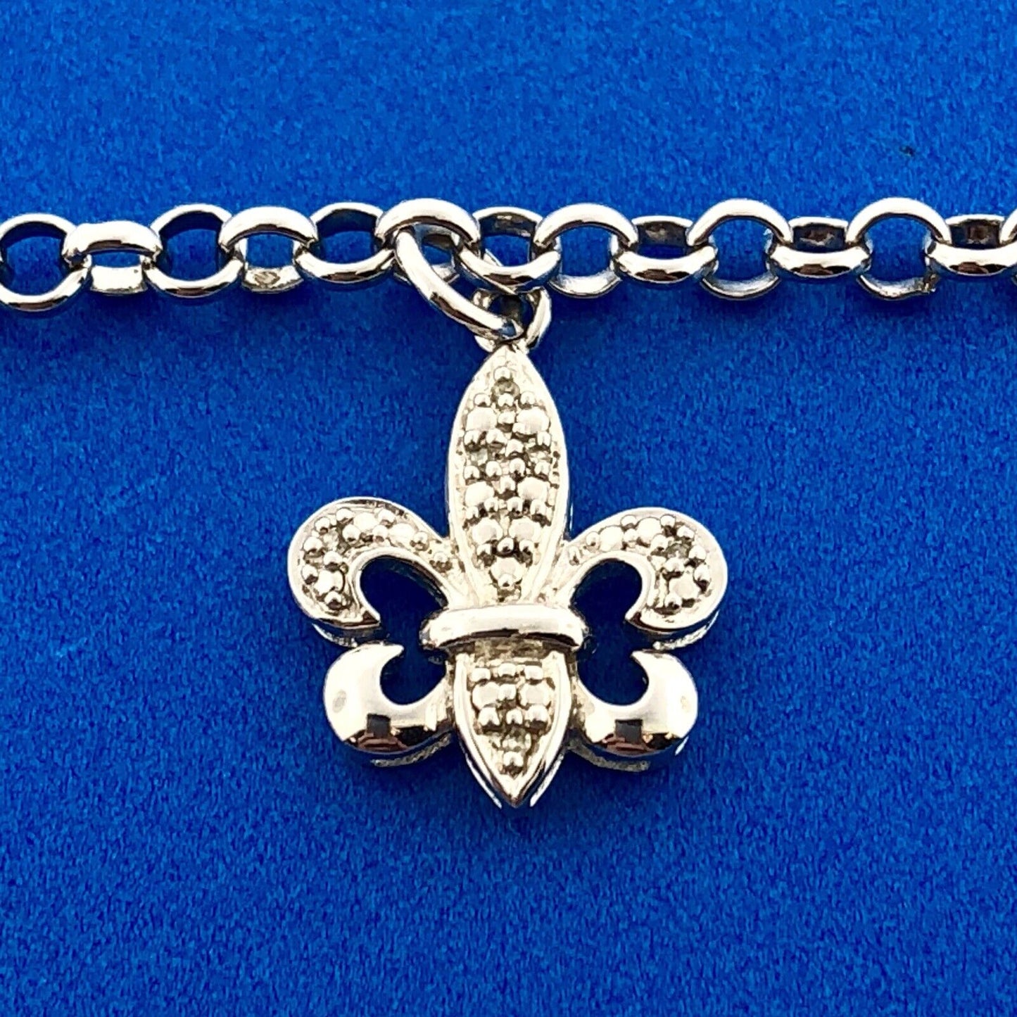 Designer Sterling Silver 925 Diamond Fleur De Lis Six Dangle Charm Bracelet
