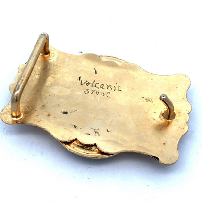 Retro Gold Tone Brass Southwestern Etched Oval Volcanic Stone Unisex Belt Buckle