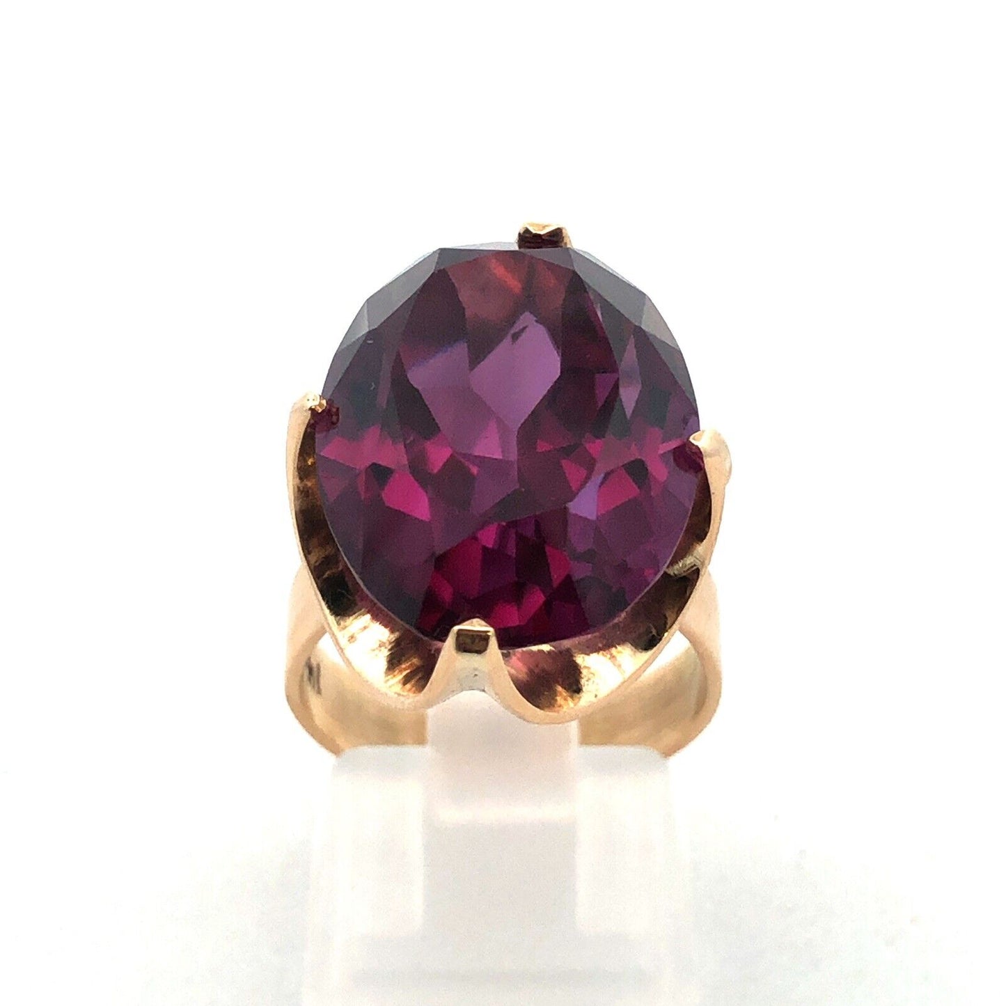 14K Yellow Gold Lab Created Oval Purple Sapphire Statement Cocktail Ring