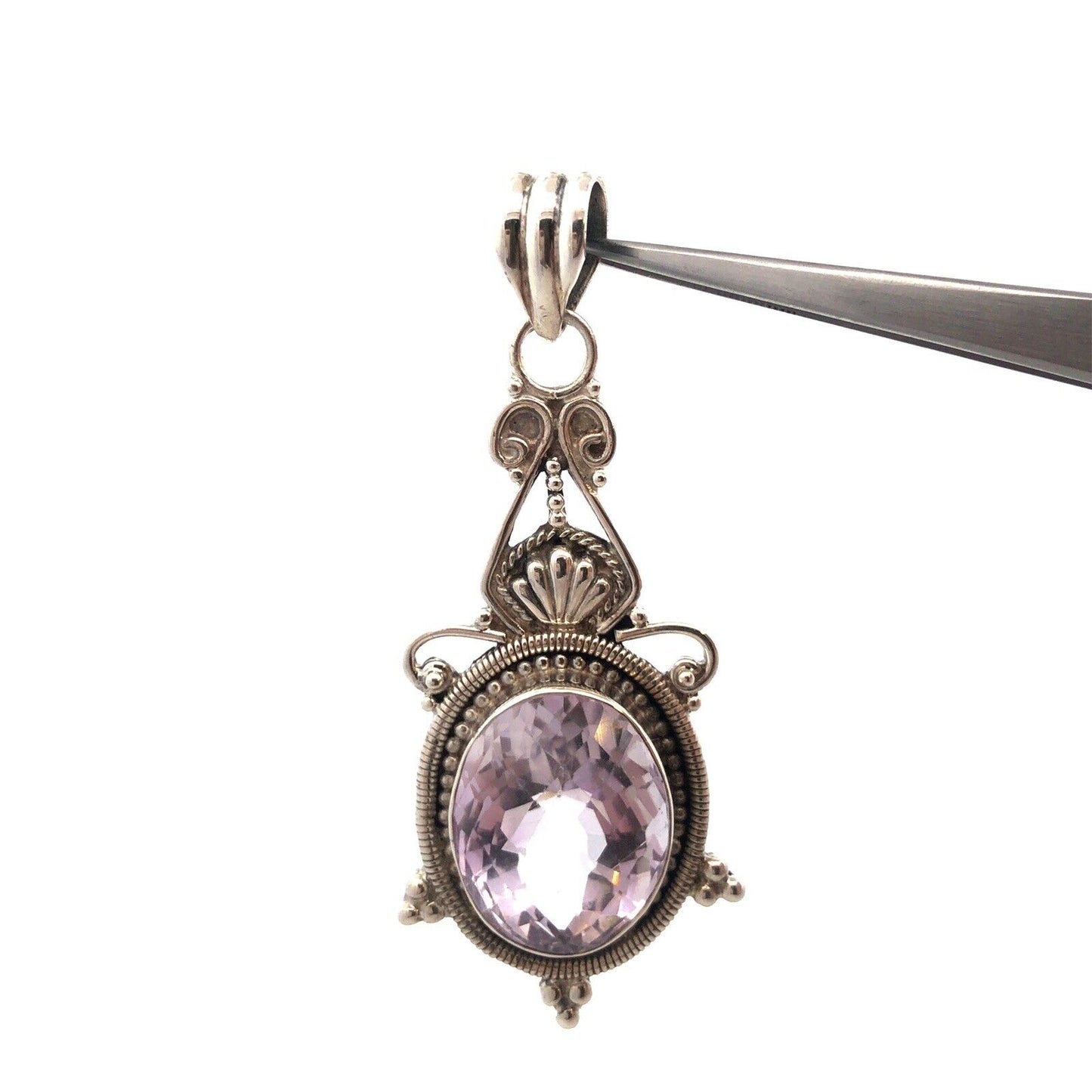 925 Sterling Silver Oval Cushion Cut Amethyst Statement Enhancer Pendant