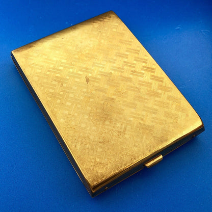 1948 Golden Wheel Gold Tone Basket Weave Etched Cigarette Business Card Case