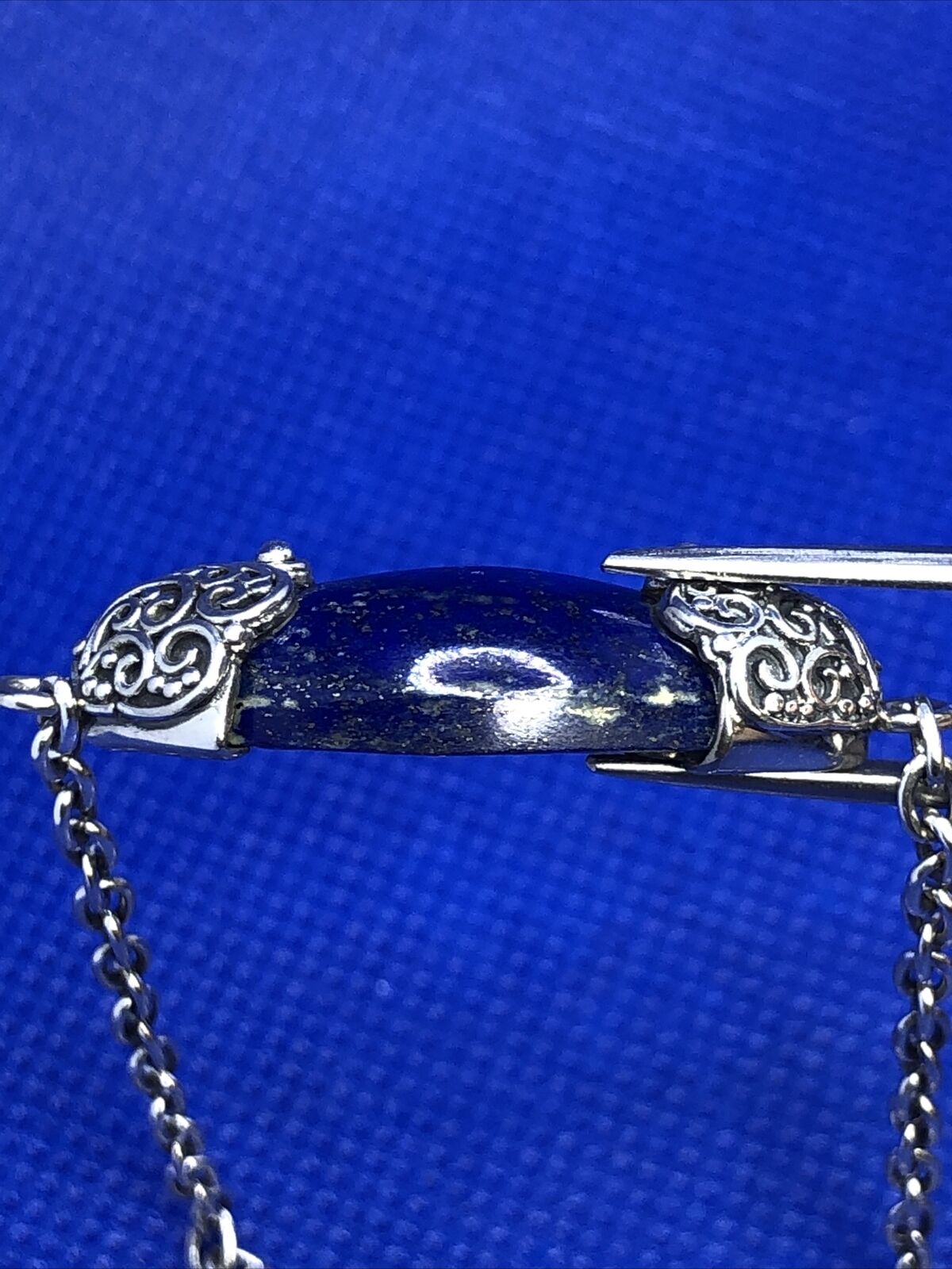 Designer TGGC 925 Sterling Silver Oval Lapis Lazuli Chain Bracelet