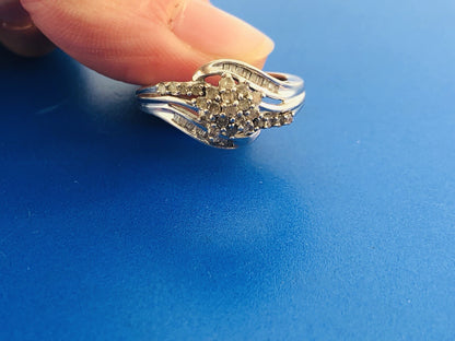 Sterling Silver 925 Diamond Waterfall Cluster Engagement Bridal Ring
