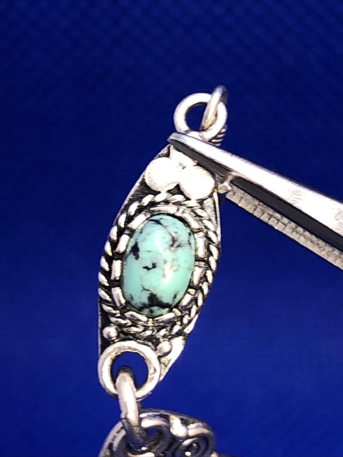 Native American Signed 925 sterling Silver Blue Turquoise Dangle Hook Earrings