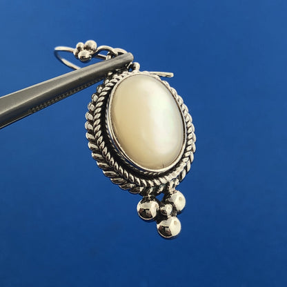 Designer BA Suarti Sterling Silver Mother Of Pearl Balinese Drop Dangle Earrings