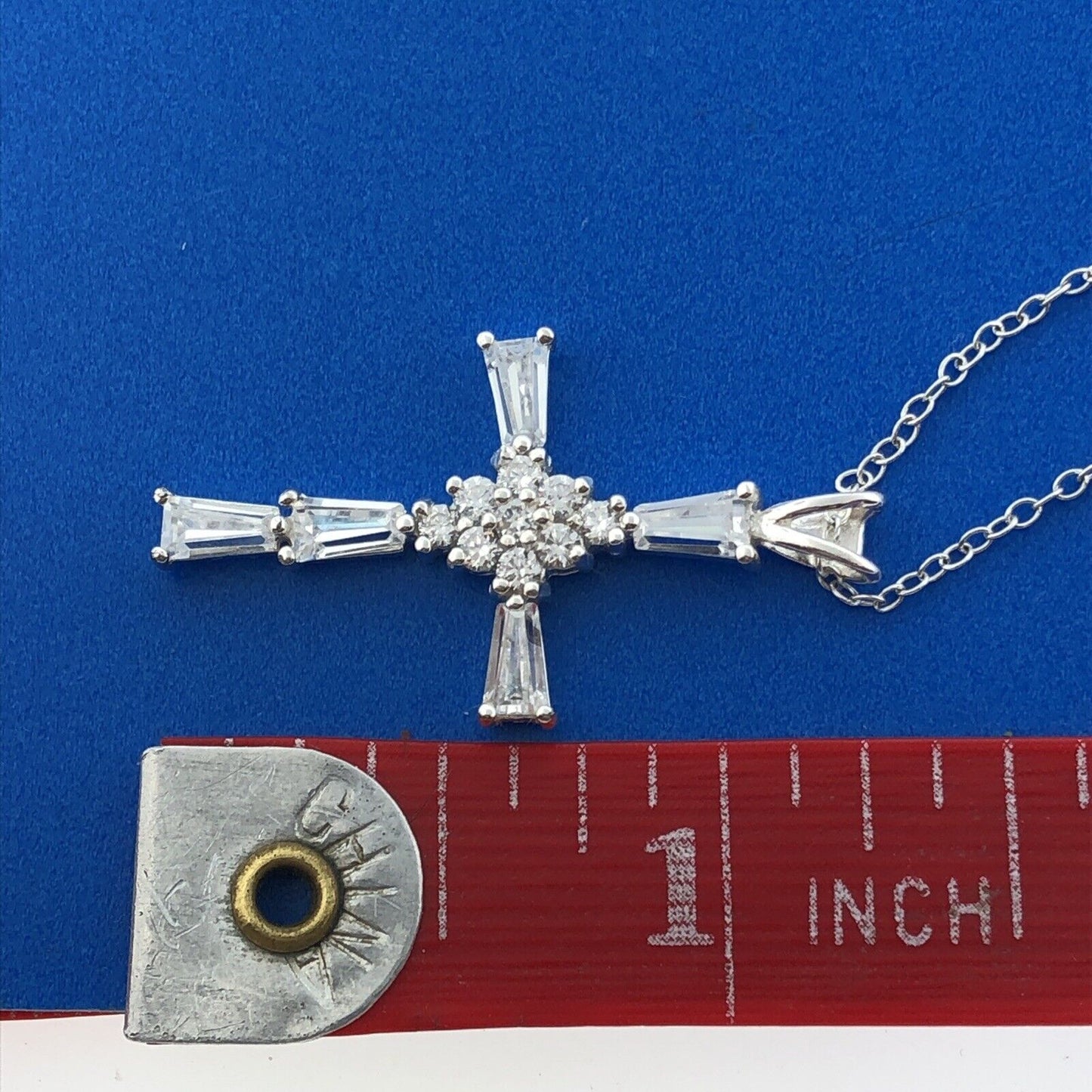 Designer 925 Sterling Silver Cubic Zirconia CZ Communion Bridal Cross Necklace