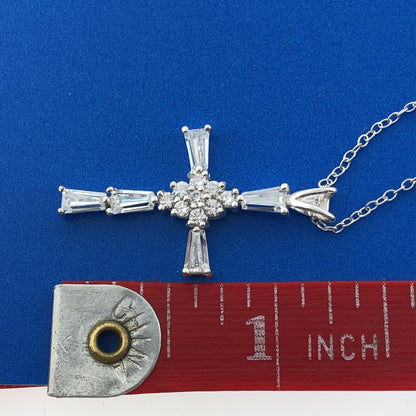 Designer 925 Sterling Silver Cubic Zirconia CZ Communion Bridal Cross Necklace