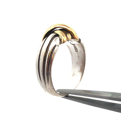 Designer Italy 925 Sterling Silver 18K Yellow Gold Two Tone Knot Twist Band Ring