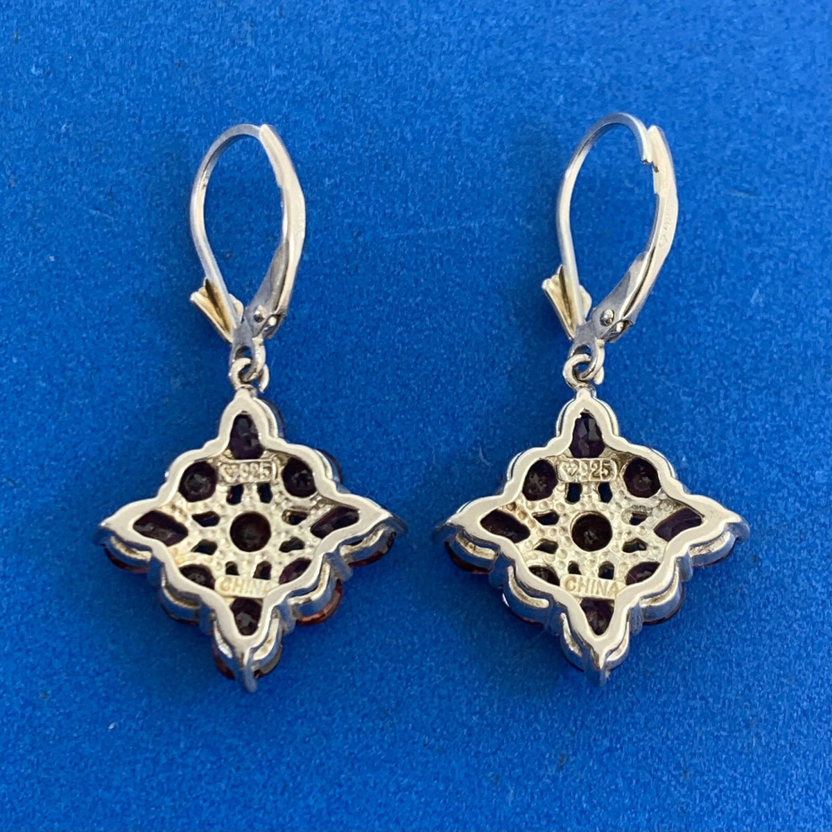Designer 925 Sterling Silver Round & Pear Shaped Garnet Drop Leverback Earrings