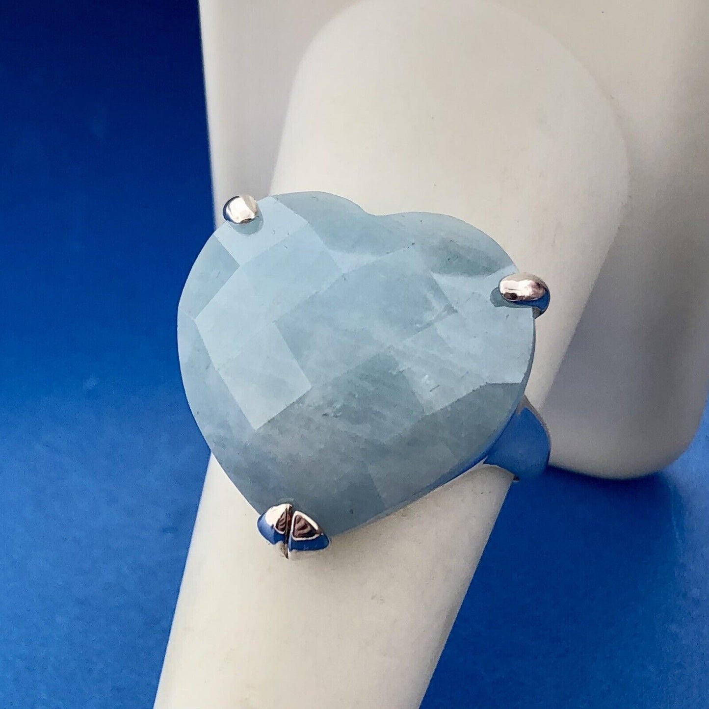 Designer GSJ 925 Sterling Silver Blue Aventurine Faceted Heart Statement Ring