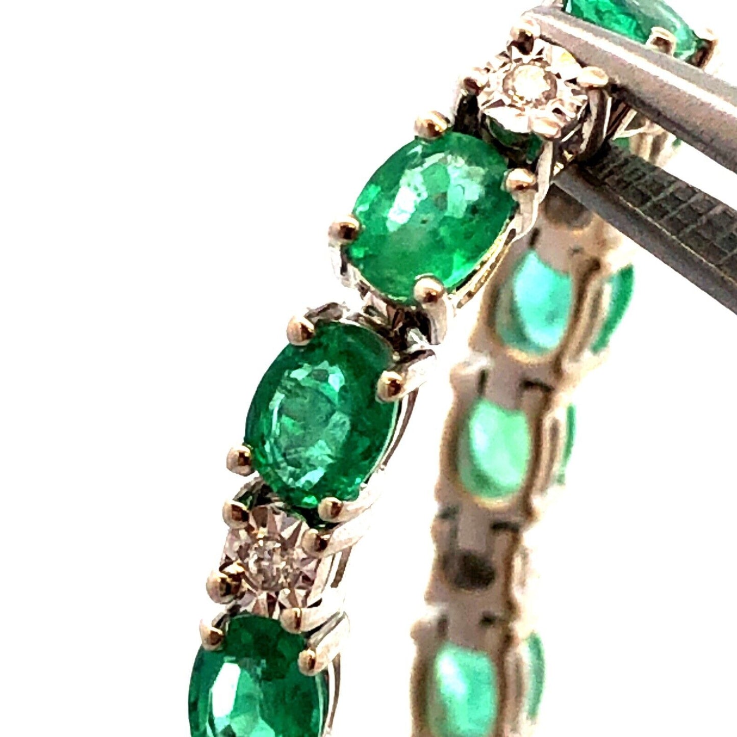 Designer CEI 14K White Gold Oval Green Emerald White Topaz Tennis Bracelet