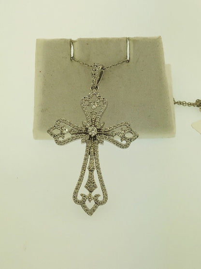 Jacmel Mauitius JCM Sterling Silver 925 Cubic Zirconia Statement Cross Necklace