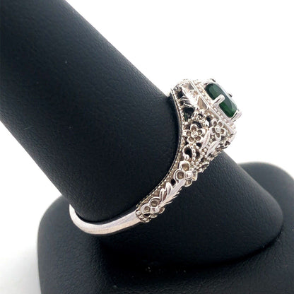 Designer BBJ 925 Sterling Silver Round Green Tourmaline Filigree Solitaire Ring