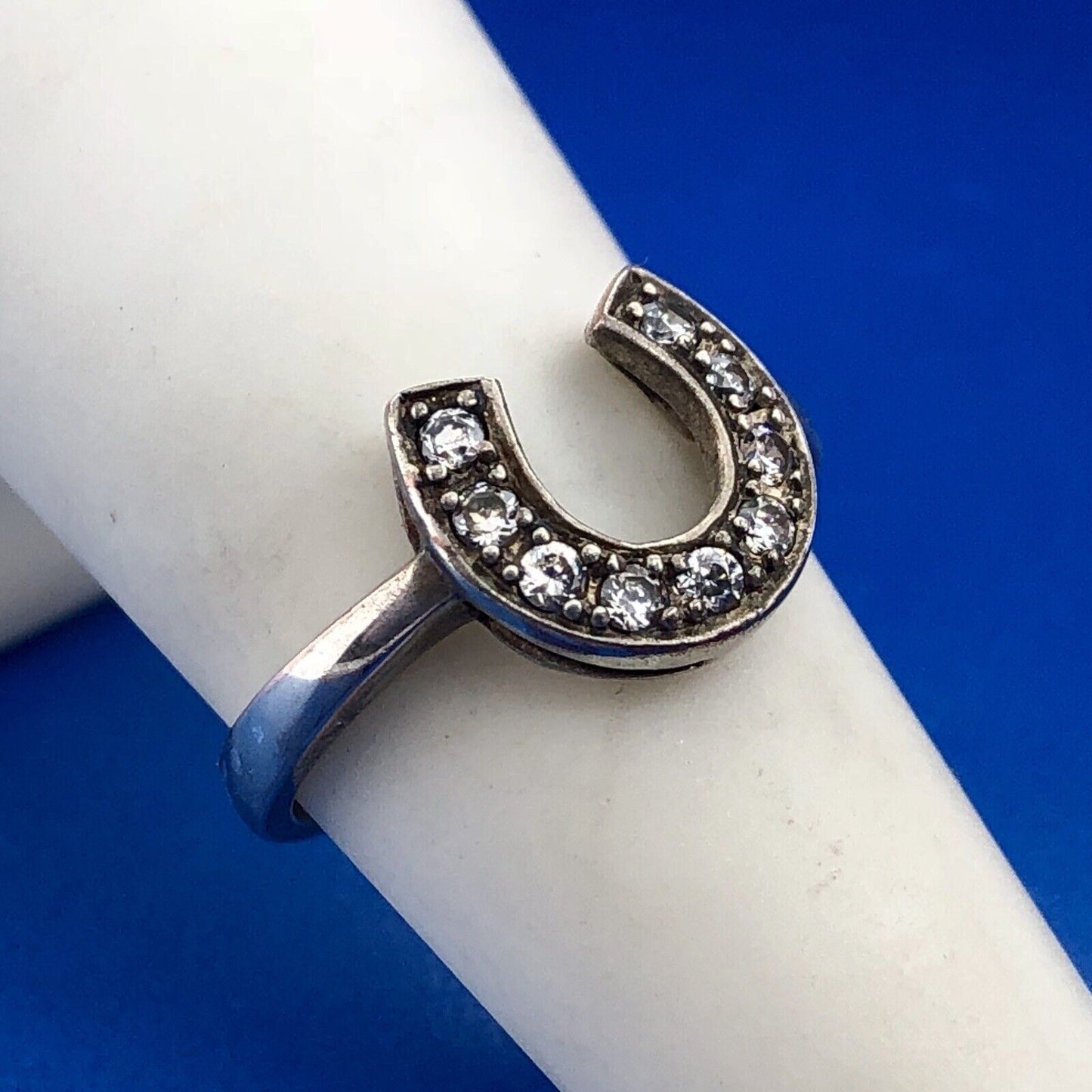 Designer Sterling Silver 925 Cubic Zirconia CZ Horseshoe Good Luck Fashion Ring