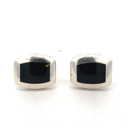 Vintage Taxco Mexico Alpaca Silver Black Onyx Men's Suit Dress Cufflinks