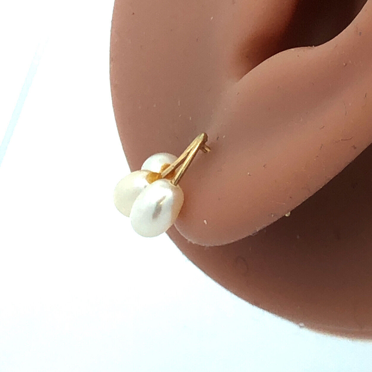 Designer ZZ 14K Yellow Gold Three Oval Pearl Drop Stud Earrings