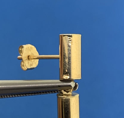 Designer 14K Yellow Gold Polished Tubular Modernist Drop Dangle Stud Earrings