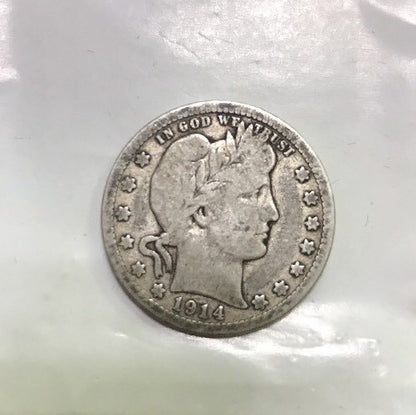 1914 D Barber Silver Quarter 25c $.25 Better Key Denver Rare Scarce