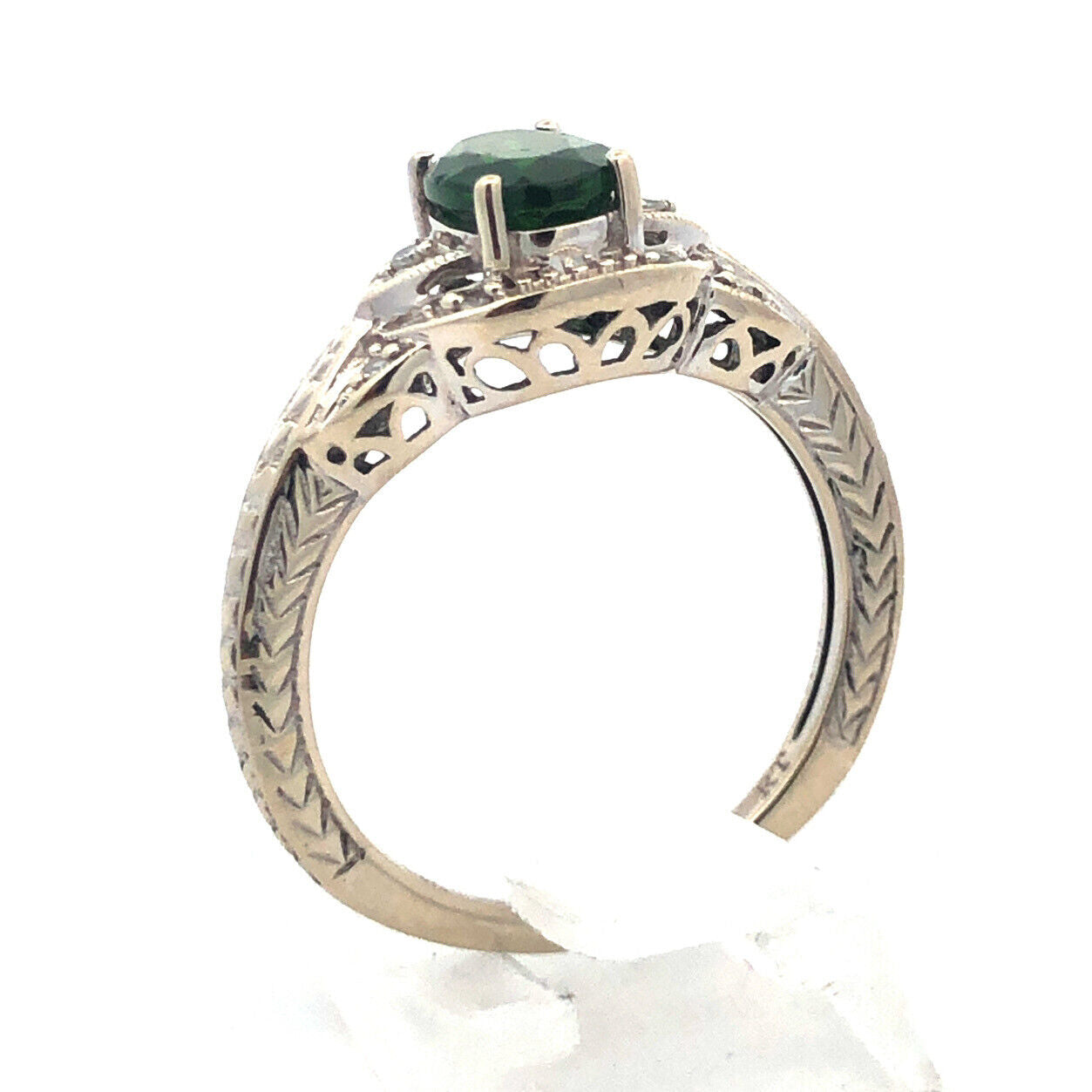 Designer RT 14K White Gold Oval Green Tourmaline Diamond Accented Ring