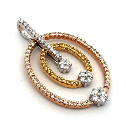Designer 18K Yellow White Rose Gold Tri-Color Diamond Oval Statement Pendant