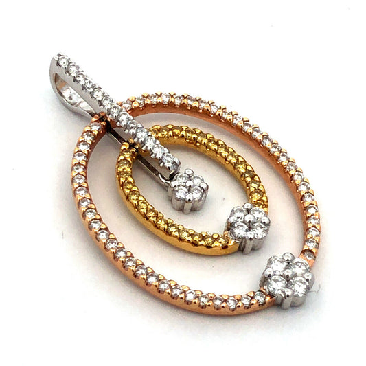 Designer 18K Yellow White Rose Gold Tri-Color Diamond Oval Statement Pendant