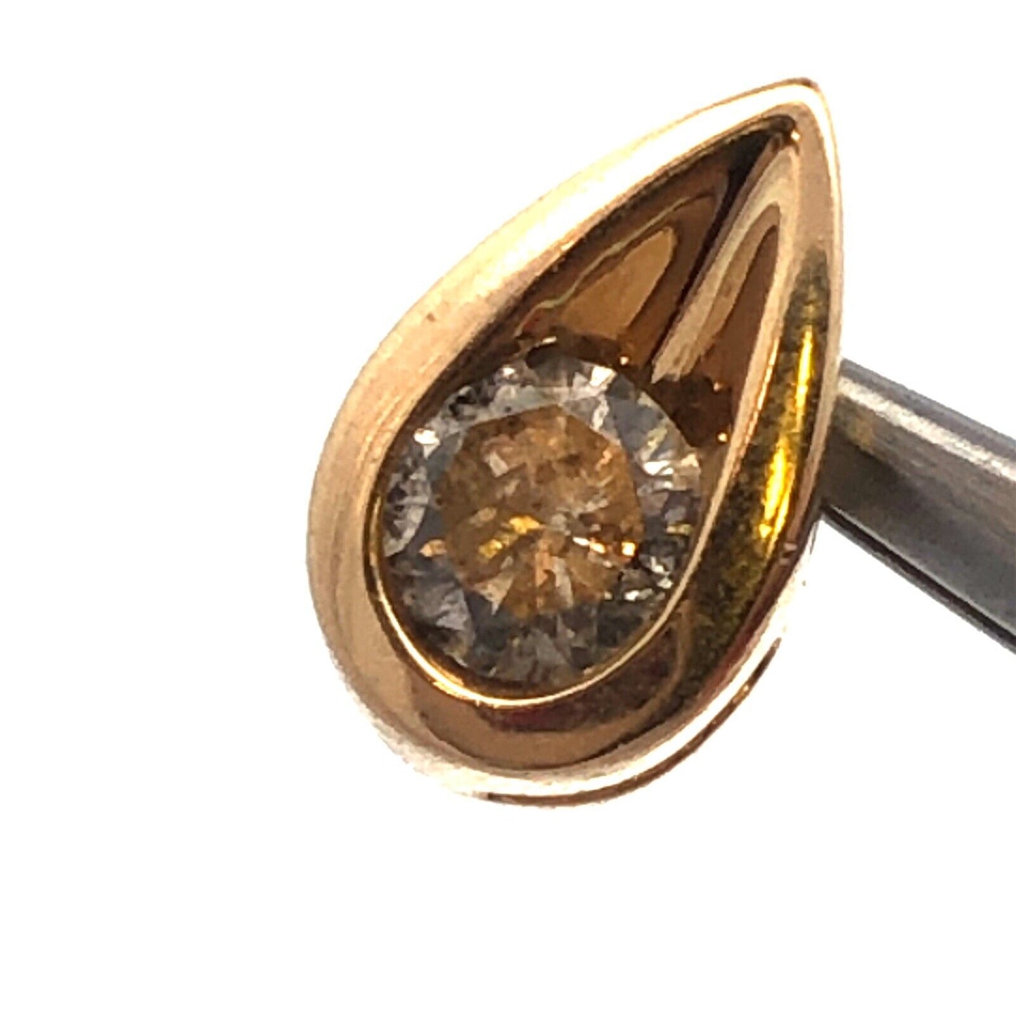 Designer 14K Yellow Gold Round Diamond Solitaire Teardrop Modernist Pendant