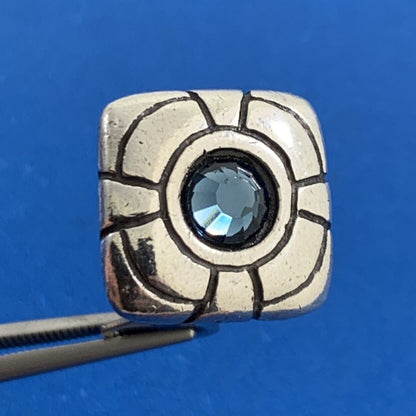 Vintage Modern Square 925 Sterling Silver Blue Glass Clip-On Earrings