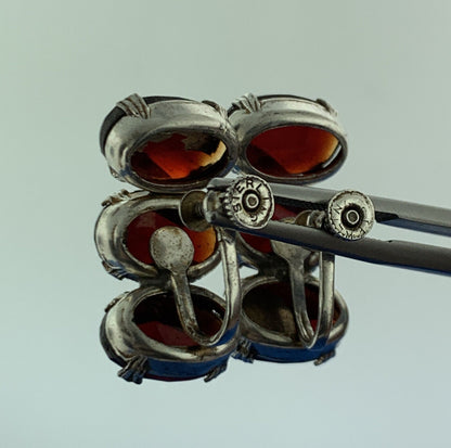 Mid Century 925 Sterling Silver Red Glass Statement Screw Back Stud Earrings