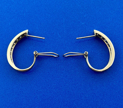 Stunning 10K Yellow Gold Diamond Elongated Bridal Wedding Hoop Earrings