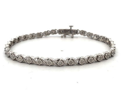 925 Sterling Silver Designer UD Round Diamond Infinity X & O Tennis Bracelet