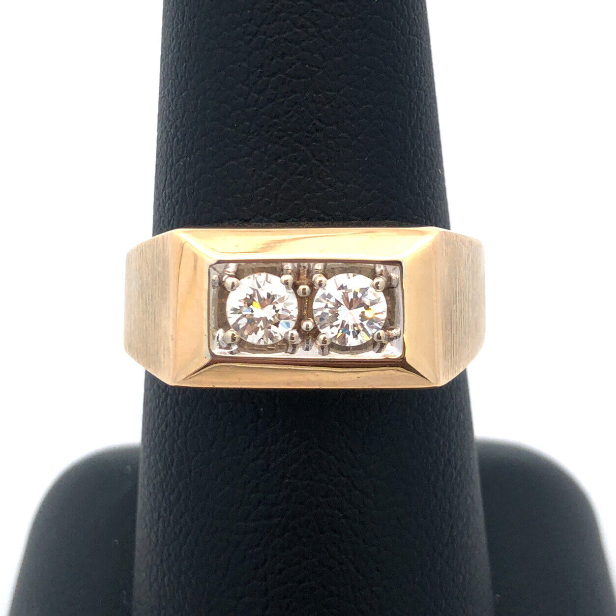 14K Yellow Gold Round Diamond Duo Rectangle Statement Dome Ring