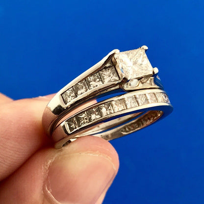 Stunning Platinum 950 Princess Diamond Engagement Ring Wedding Band Set