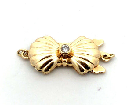 Designer BL 14K Yellow Gold Round Diamond Bow Shape Pearl Necklace Clasp