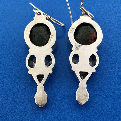 Sterling Silver 925 Orange Quartz Topaz Druzy Geode Statement Dangle Earrings
