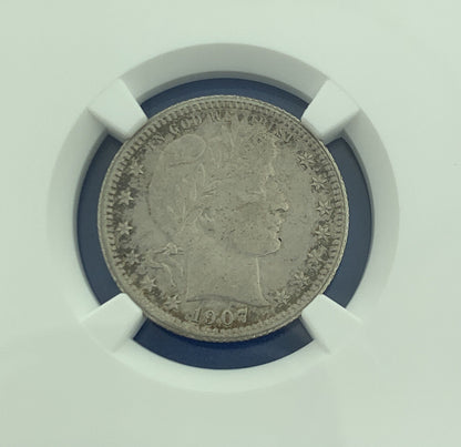 1907 O New Orleans 25c Barber Quarter 90% Silver Au Details NGC Cleaned Coin
