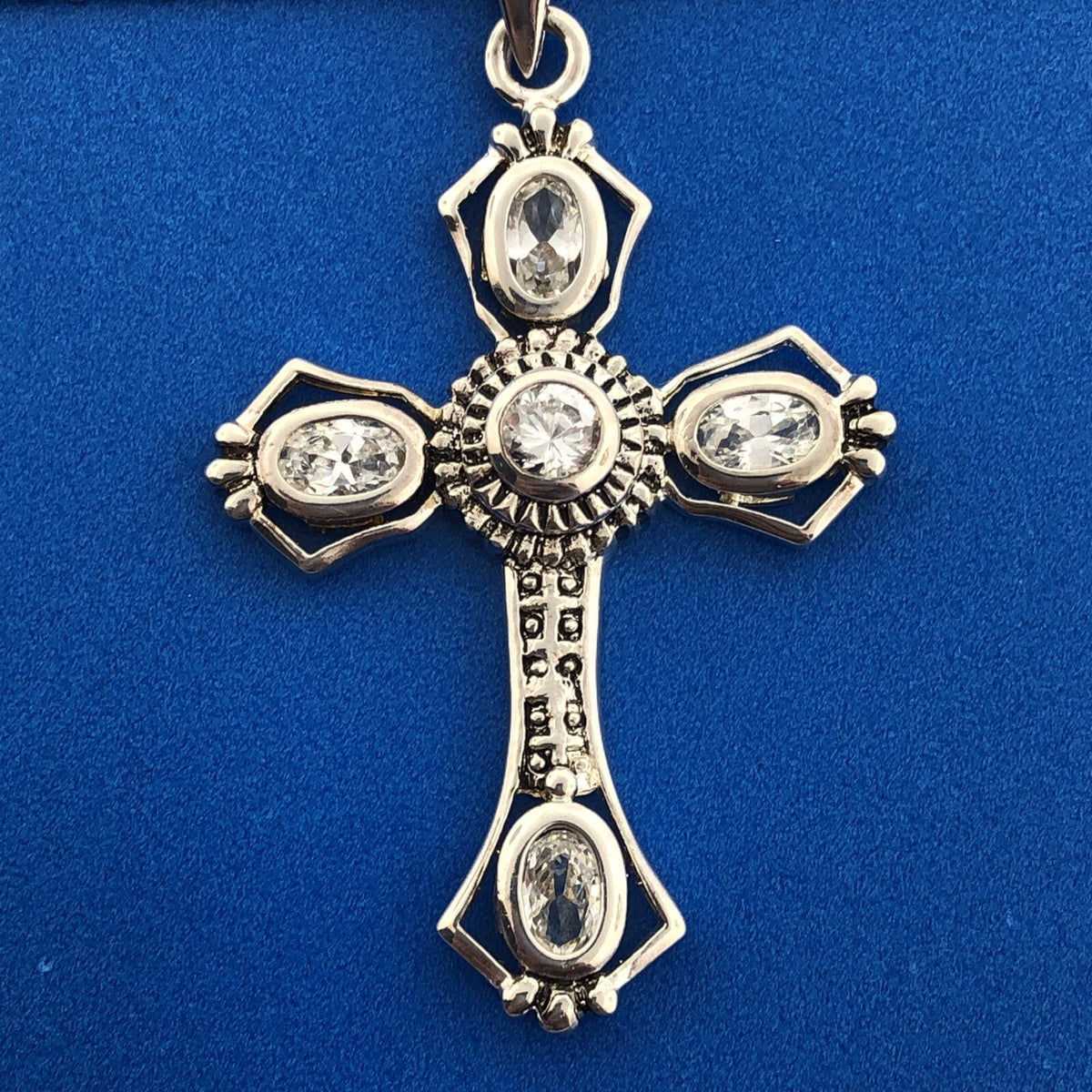 Designer Sterling Silver 925 Cubic Zirconia Religious Cross Statement Necklace