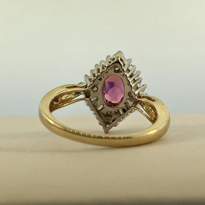 Stunning 14K Yellow White Gold Diamond Pink Tourmaline Engagement Occasion Ring