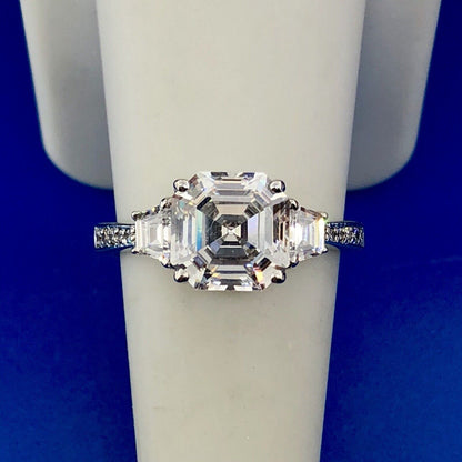 Sterling Silver Asscher Cubic Zirconia Solitaire Accents Engagement Bridal Ring