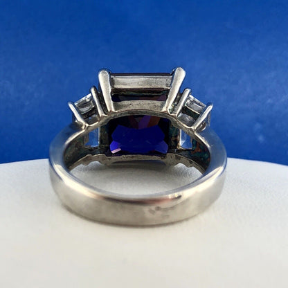 Dramatic Sterling Silver 925 Purple White CZ Statement Fashion Cocktail Ring