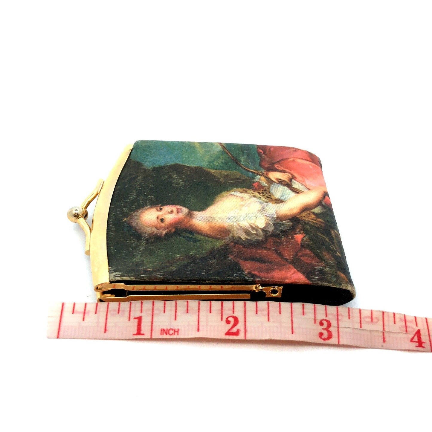Vintage Italy Rococo French Garden Scene Silk Screen Kiss Lock Coin Change Purse