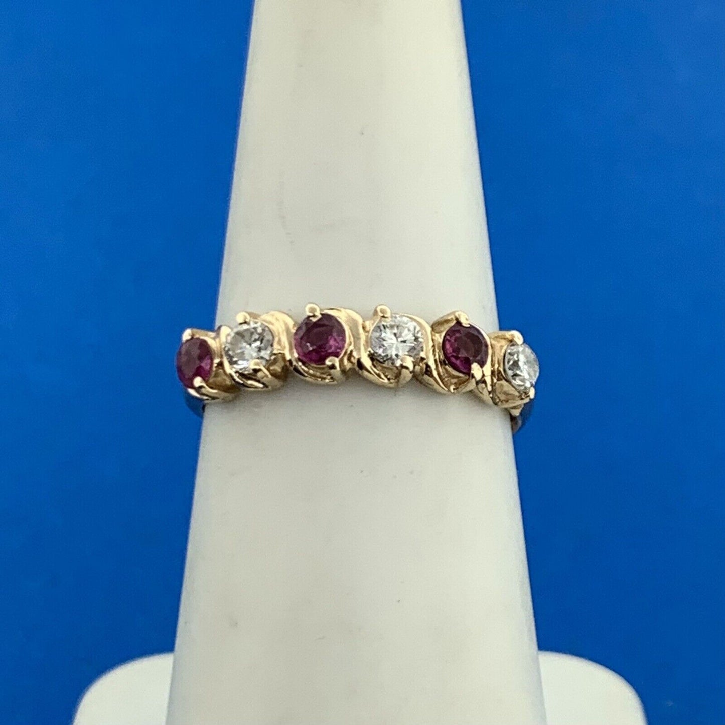 14K Yellow Gold Diamond Ruby July Birthday Wedding Anniversary Size 7 Band Ring