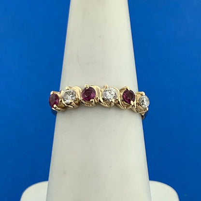 14K Yellow Gold Diamond Ruby July Birthday Wedding Anniversary Size 7 Band Ring