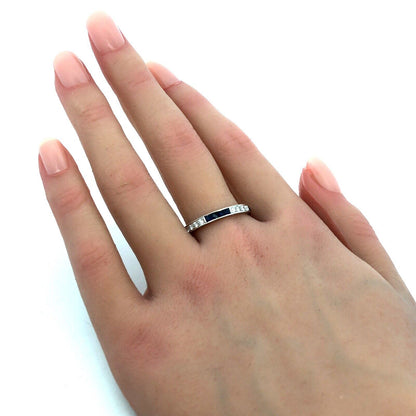 Designer BKC 14K White Gold Sapphire Diamond Wedding Anniversary Band Ring