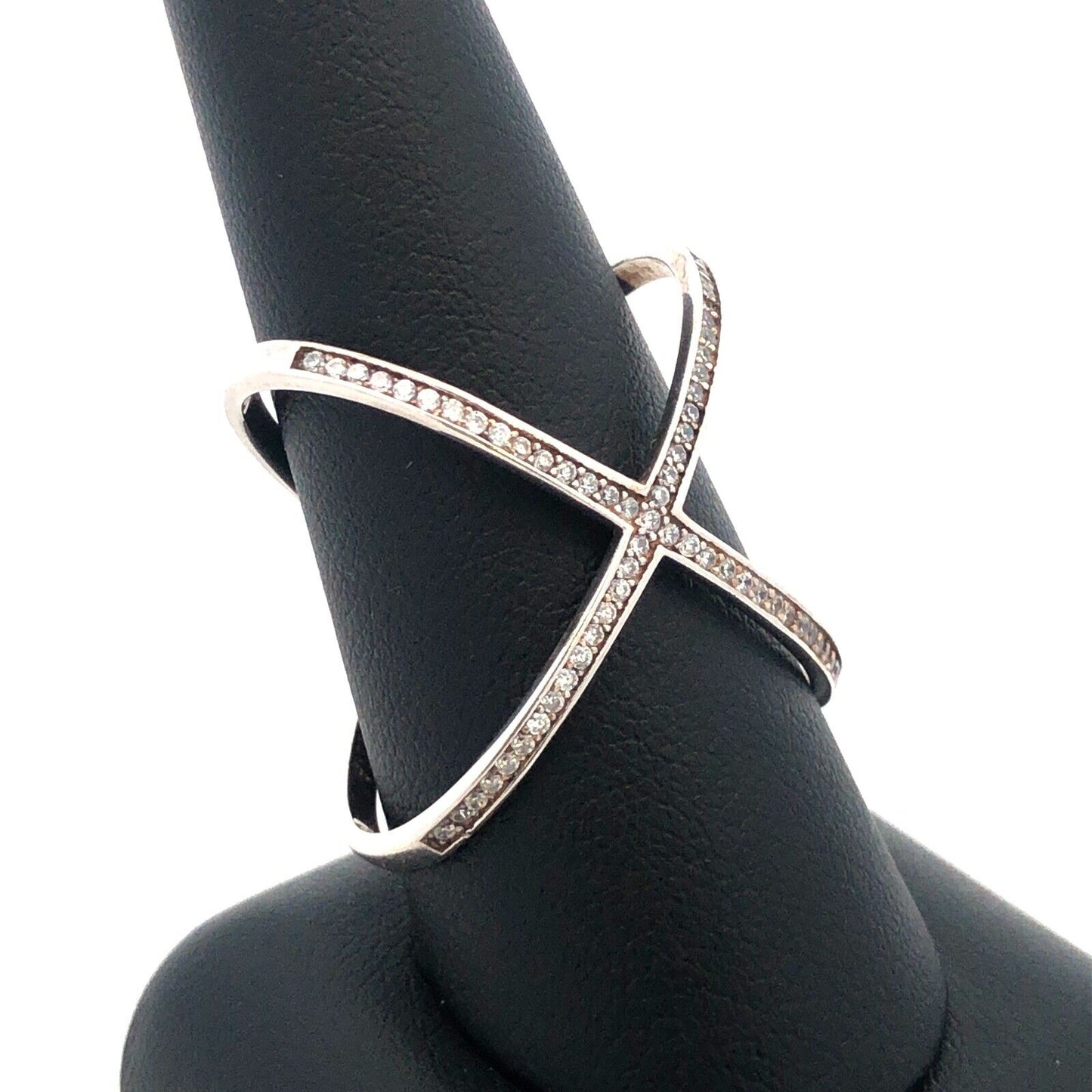 Designer 925 Sterling Silver Cubic Zirconia Criss Cross X Statement Ring