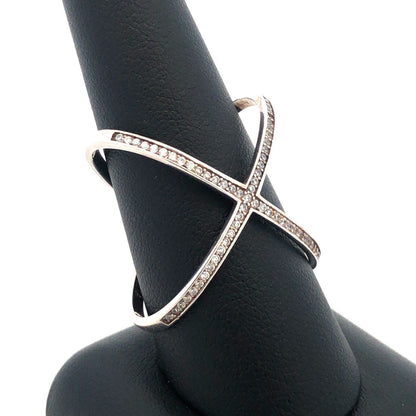 Designer 925 Sterling Silver Cubic Zirconia Criss Cross X Statement Ring