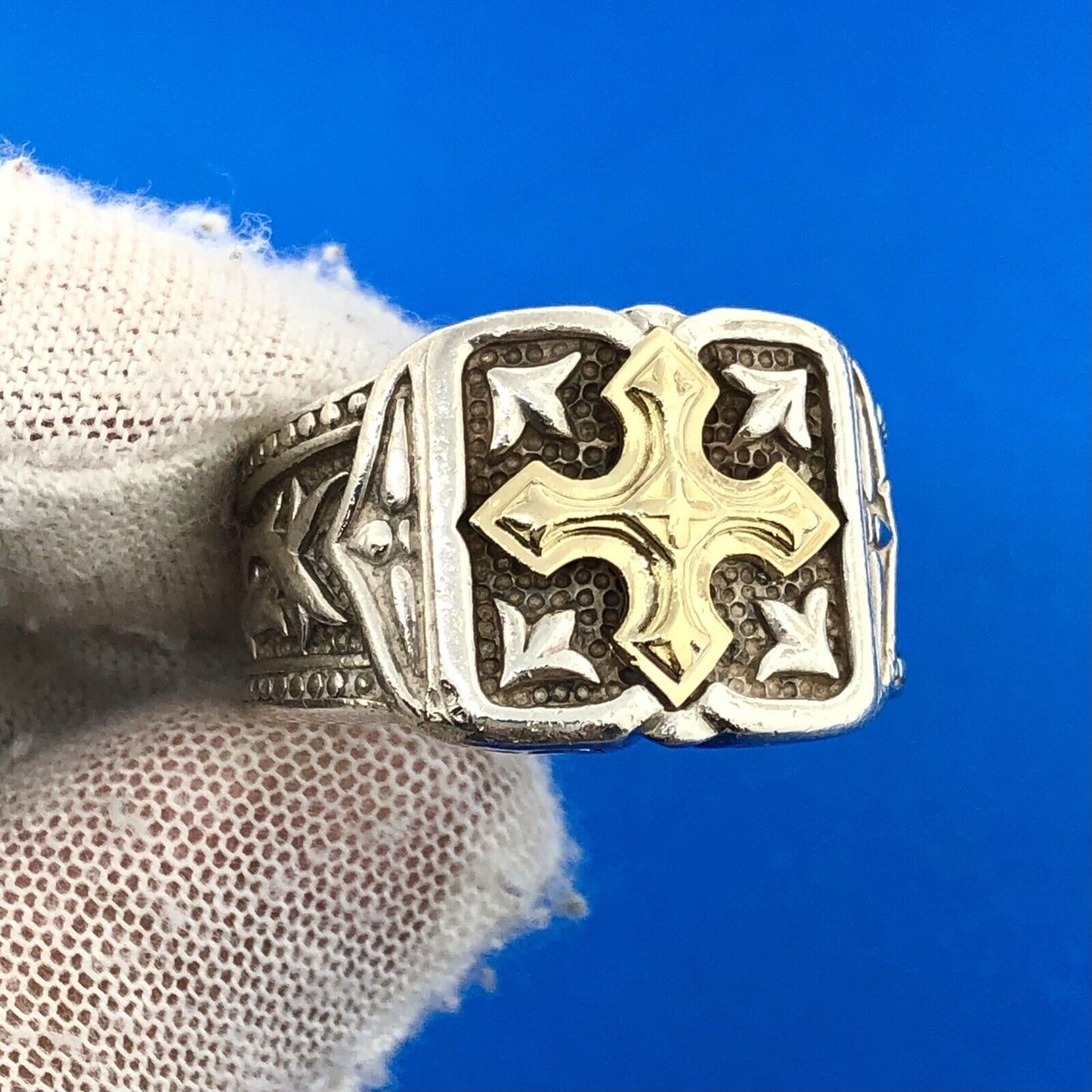 Scott Kay Sterling Silver 18K Gold Unkaged Sparta Cross Gothic Religious Ring