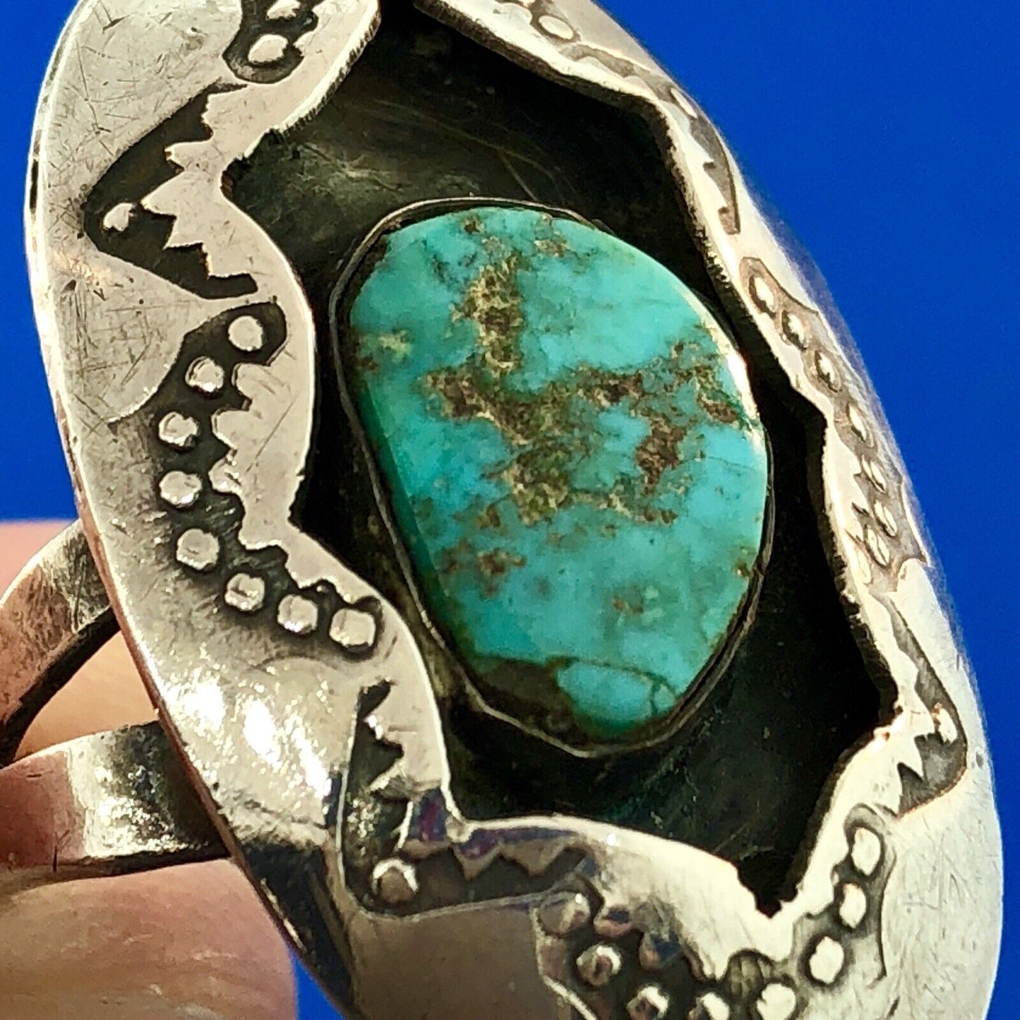 Vintage Native American 925 Sterling Silver Turquoise Concho Statement Ring