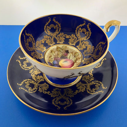 Aynsley English Bone China Cobalt Blue Gold Fruit Vine Tea Cup/Saucer