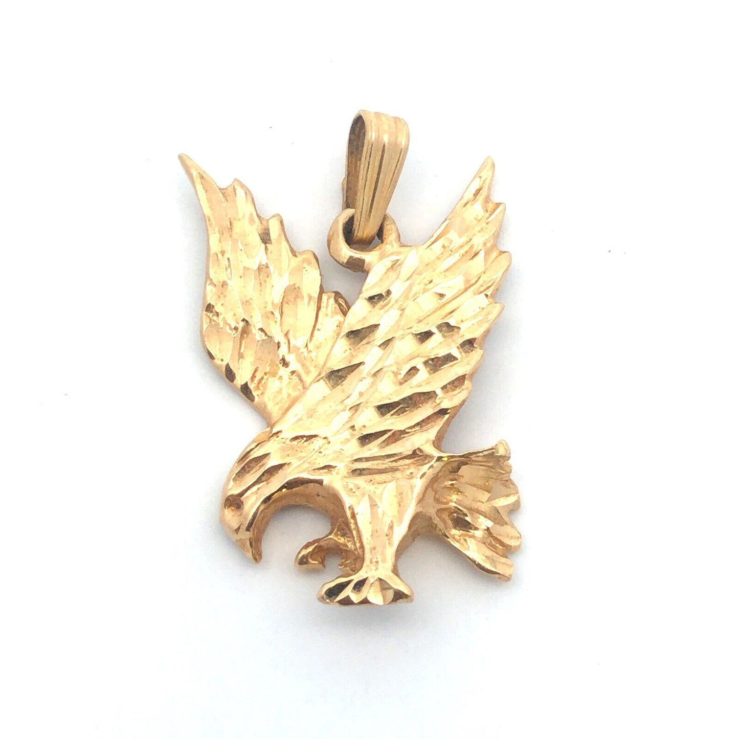 Designer 14K Yellow Gold Diamond Cut Flying Eagle Pendant