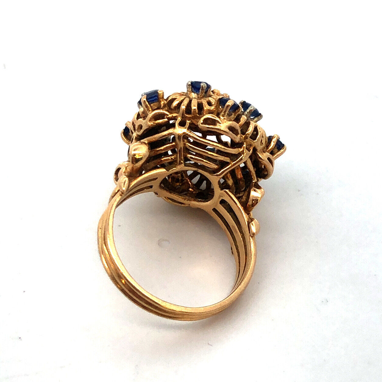 Vintage 18K Yellow Gold Sapphire Diamond Empire Tower Statement Cocktail Ring